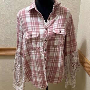 Shyanne Pink and White Plaid Shirt with flared hems size L